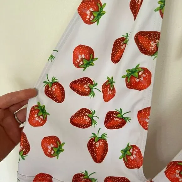 Blackmilk RARE SAMPLE All Over Strawberry Print Halter Tie Neck One-piece Swimsu - Picture 10 of 10